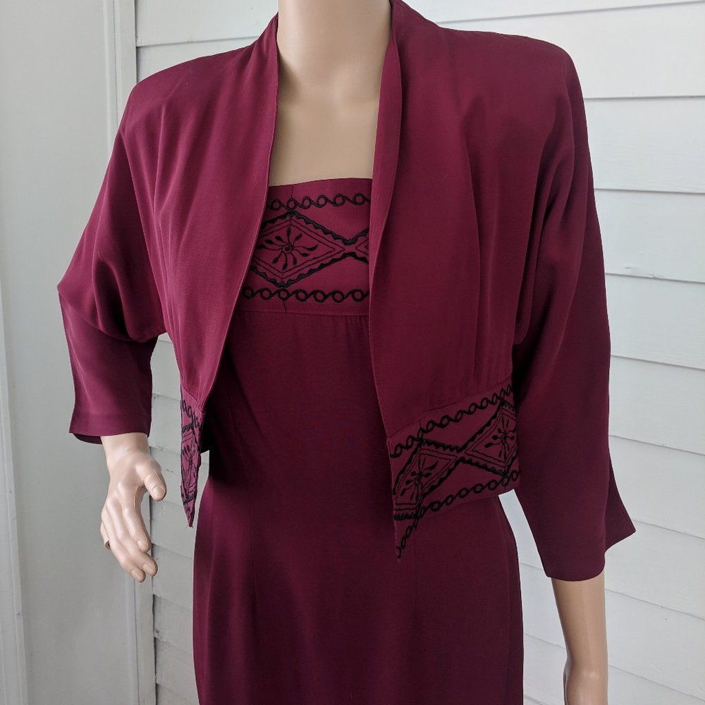 Dark Red Dress Sleeveless with Bolero Jacket XS Rina Rossi 80s 90s
